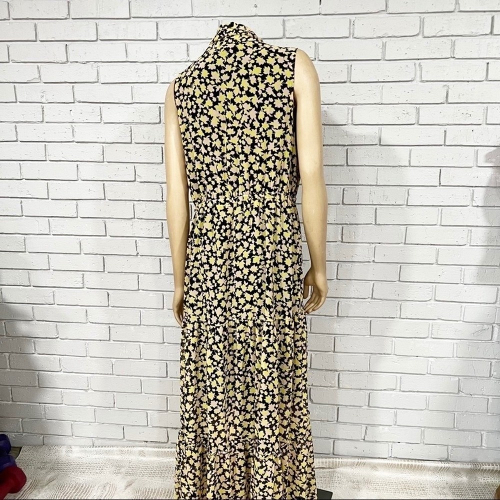 Who What Wear Yellow Floral Tie Neck Tiered Maxi Dress Sleeveless Black | Large - Picture 5 of 7